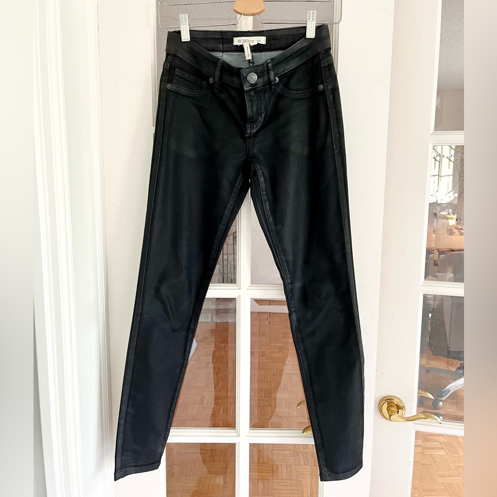 BCBGeneration Black Denim Coated Ankle Skinny Jeans 24